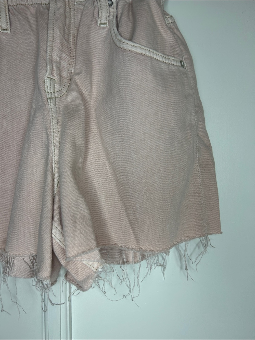 All Saints Paperbag Waist Frayed Hem Women’s Shorts - Light Pink - Picture 5 of 9